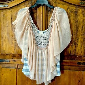 Cute sheer ruffle striped top by Daytrip The Buckle